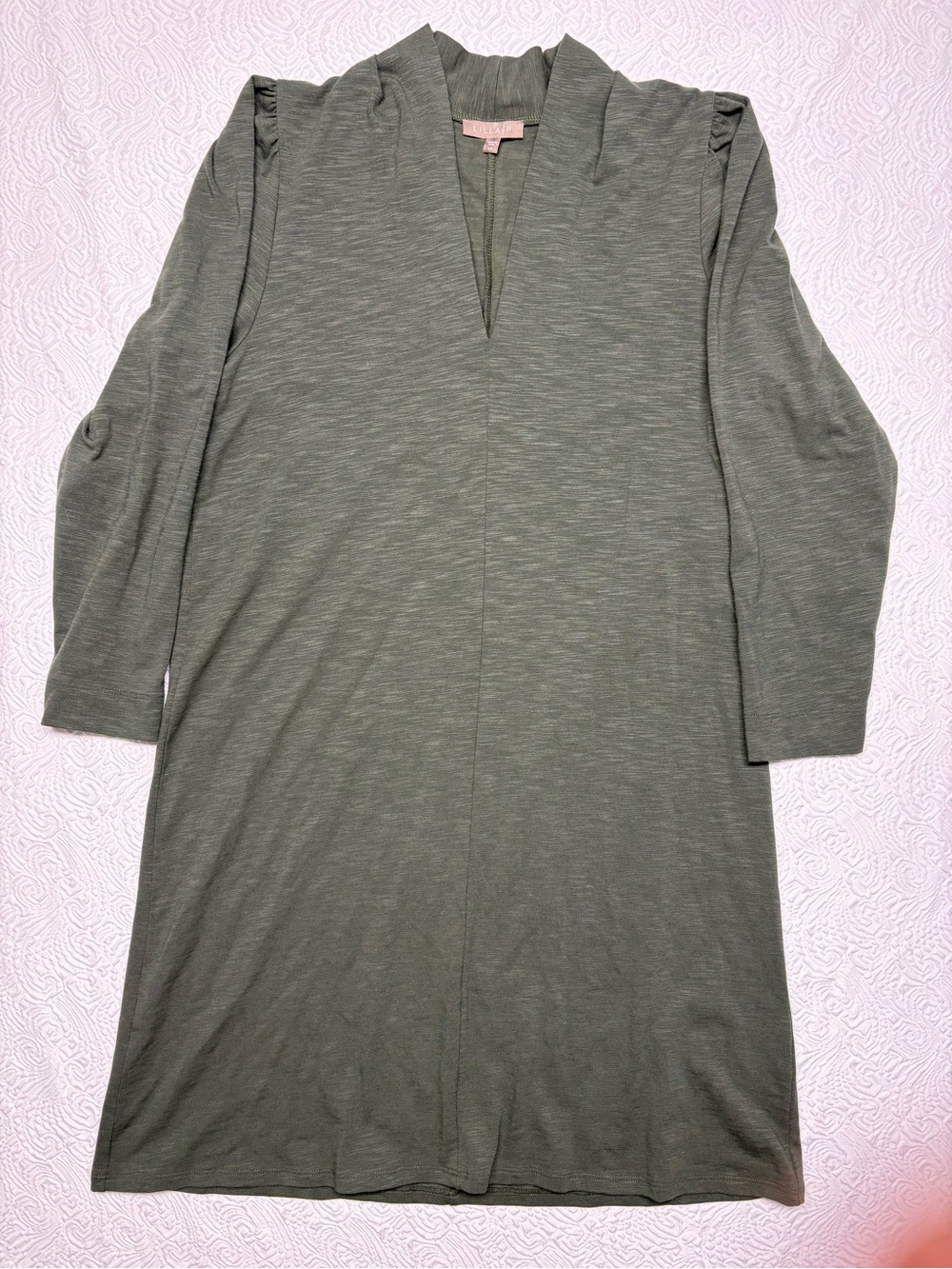 Lilla P Olive Green Long Sleeve V-Neck Dress